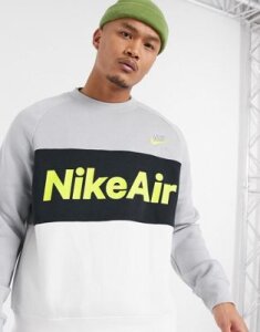 Nike Air color block crew neck sweat in white/gray