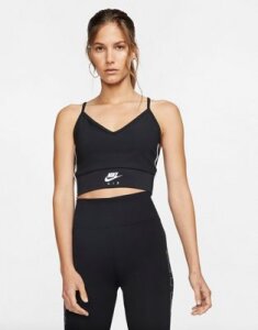 Nike air ribbed strappy crop top in black