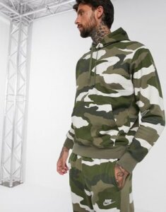 Nike Club Essentials hoodie in camo print-Green