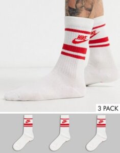 Nike Essential stripe 3 pack socks in white with red logo