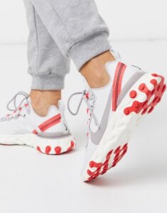 Nike React Element silver and Red sneakers