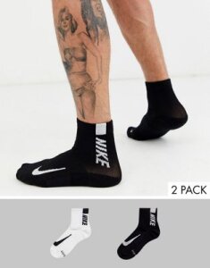 Nike Running 2 pack logo ankle socks-White