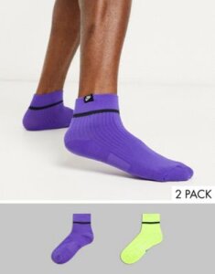 Nike Sneaker socks neon 2 pack in purple and green-Multi