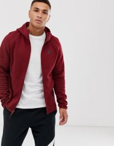 Nike Tech Fleece zip-through hoodie in burgundy-Red