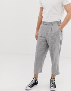 Noak wide fit tapered pants with pleats and side tape detail-Gray