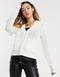 Noisy May cardigan with pockets in white
