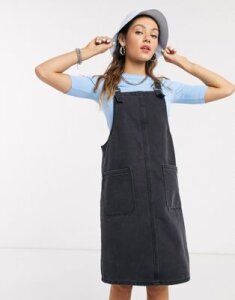Noisy May denim overall dress in washed gray