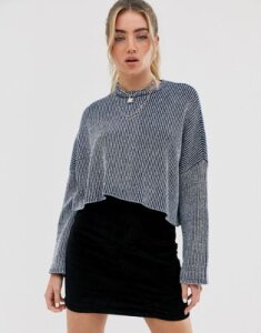 Noisy May drop shoulder oversized ribbed sweater-Blue