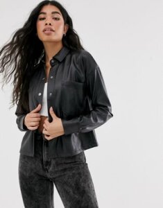 Noisy May faux leather leather look overshirt in black