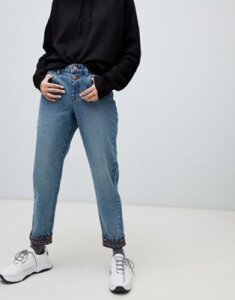 Noisy May geo-tribal printed mom jeans in blue