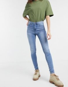 Noisy May high waist skinny jeans in light blue wash