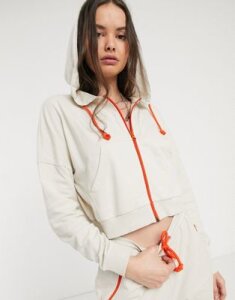Noisy May hoodie two-piece with contrast zip in cream-Multi