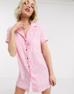 Noisy May oversized mini shirt dress in pink tie dye