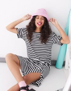 Noisy May oversized t-shirt dress in stripe-Multi