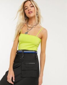Noisy May square neck stretch body in neon yellow