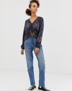 Noisy May straight leg jean with eyelet detail in blue