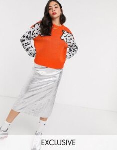 Noisy May sweater with leopard sleeves in orange