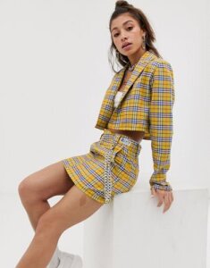 O Mighty mini skirt with chain detail in bright check two-piece-Yellow