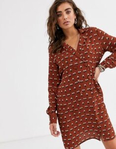 Object double breasted printed shirt mini dress-Multi