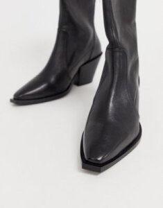 Office Ashen black leather mid heeled ankle boots
