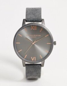 Olivia Burton Shoreditch leather watch in gray