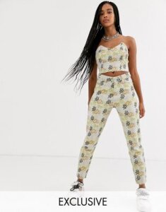 One Above Another high waist mom jeans in snake print denim two-piece-Cream