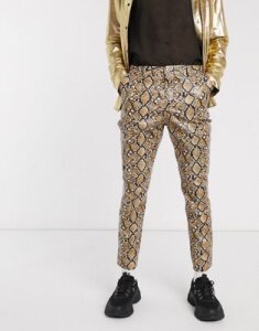 One Above Another patent brown snake straight leg pants