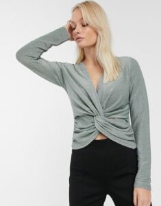 Only Becca knot front long sleeve top-Gray