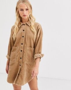 Only cord oversized shirt dress-Brown