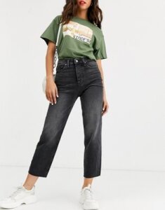 Only cropped straight leg jeans with high waist in washed black