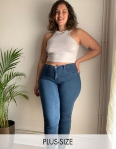 Only Curve high waisted skinny jean in mid blue wash
