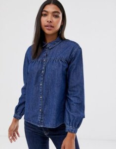 Only denim shirt with western detail-Blue