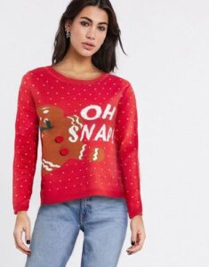 Only oh snap gingerbread christmas sweater in red-Black