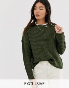 Only rib knitted sweater-Green