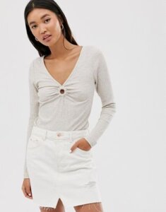 Only rib top with hole detail-Cream