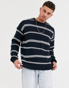 Only & Sons knitted sweater with chunky woven stripe-Navy
