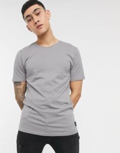 Only & Sons longline curved hem t-shirt in gray