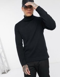 Only & Sons roll neck knitted sweater in black