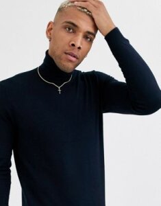 Only & Sons roll neck knitted sweater in navy