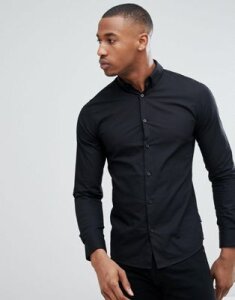 Only & Sons slim fit stretch poplin shirt in black