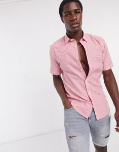 Only & Sons thin stripe shirt with short sleeve-Red