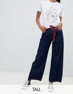 Only Tall wide leg jean with tie belt-Blue