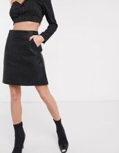 Only textured faux leather a line skirt-Black