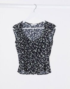 & Other Stories floral print button through top in black