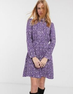 & Other Stories floral print high neck mini dress in purple