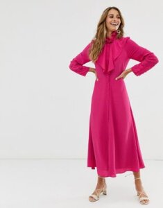 & Other Stories maxi dress with button and neck detail in fuschia-Purple