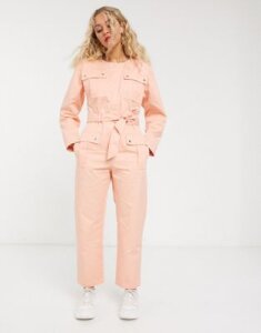 & Other Stories pocket detail utility jumpsuit in bleached peach-Pink