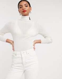 & Other Stories roll neck merino sweater in off white-Black