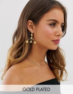 Ottoman Hands gold plated coin statement drop earrings