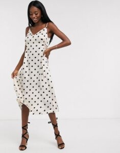 Outrageous Fortune midi slip dress with lace up side detail in cream polka-Multi